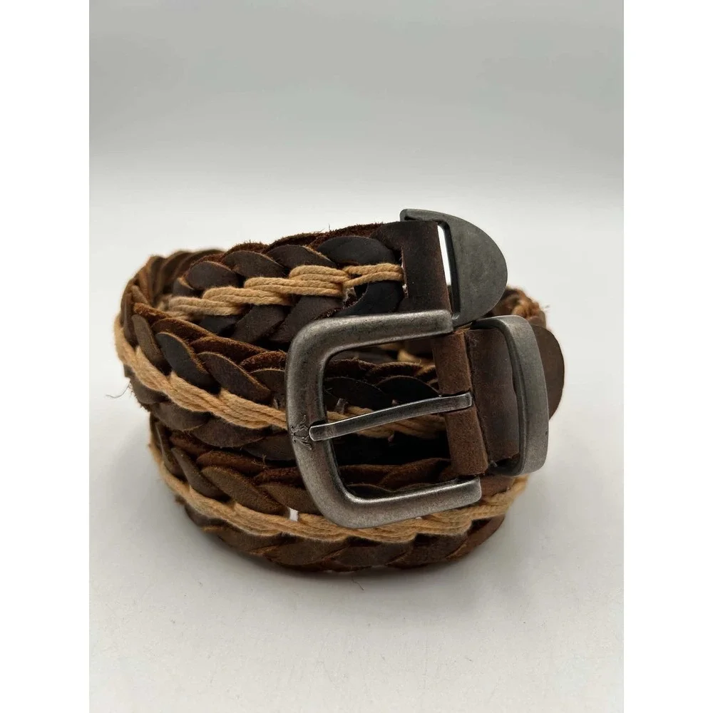 Brown Italian Full-Grain 2 Tone Leather Braided Belt With Buckle Sz 36